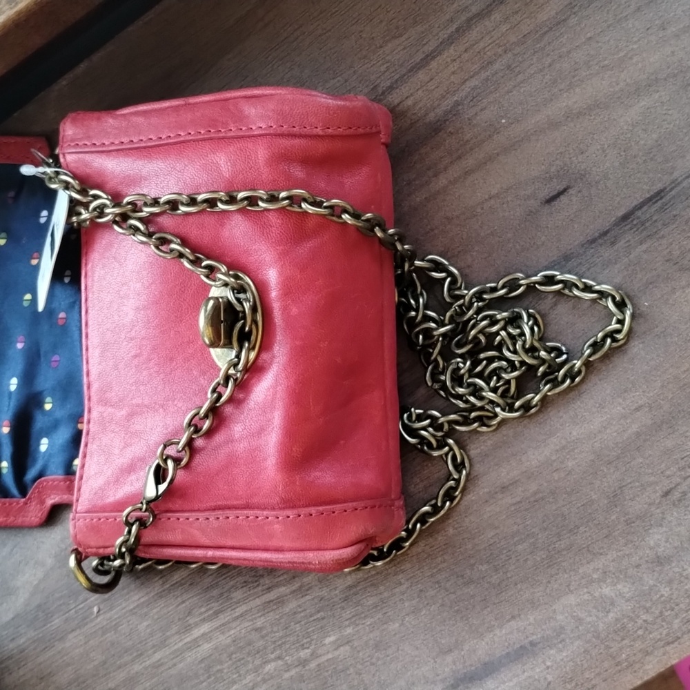 Fossil Crossbody Red Leather Bag Key FOB Keychain Purse NWT - Picture 8 of 11